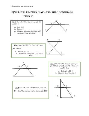 Ôn tập môn hình học lớp 8 - Định lí talet - Phân giác – tam giác đồng dạng