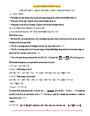 Ôn tập môn Toán lớp 8 - Chuyên đề 1 - Phân tích đa thức thành nhân tử