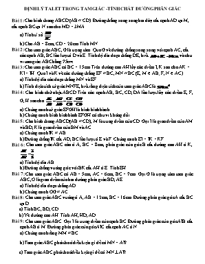 Bài trắc nghiệm phần Định lý talet trong tam giác -Tính chất đường phân giác môn Toán lớp 8