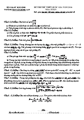 Đề 2 thi thử thpt quốc gia năm 2016 môn: Toán thời gian làm bài: 180 phút, không kể thời gian phát đề