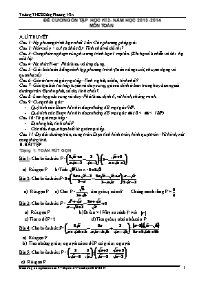 Đề cương ôn tập học kì 2 - Năm học 2013 - 2014 môn toán
