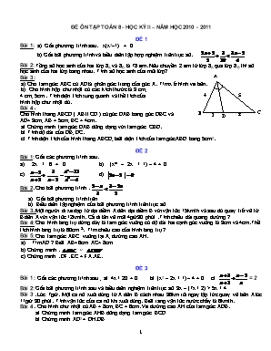 Đề ôn tập toán 8 - Học kỳ II – Năm học 2010 - 2011