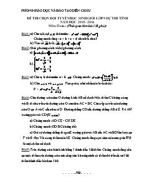 Đề thi chọn đội tuyển học sinh giỏi lớp 9 dự thi tỉnh năm học 2015 - 2016 môn: Toán - (thời gian làm bài 150 phút)