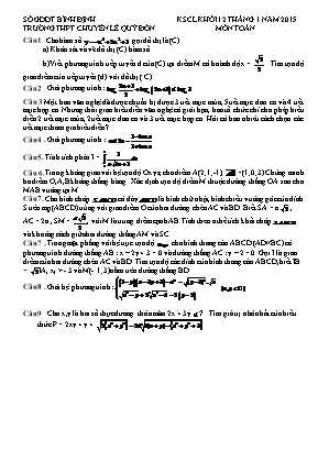 Đề thi khảo sát chất lượng khối 12 năm 2015 môn Toán