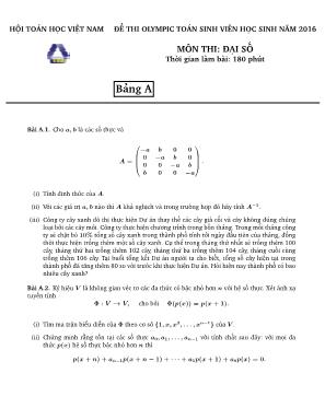 Đề thi olympic toán sinh viên học sinh năm 2016 môn thi: Đại số thời gian làm bài: 180 phút