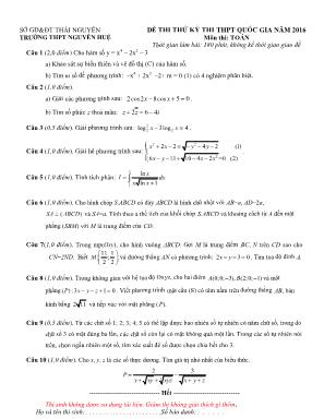 Đề thi thử kỳ thi thpt quốc gia năm 2016 môn thi: Toán thời gian làm bài: 180 phút, không kể thời gian giao đề