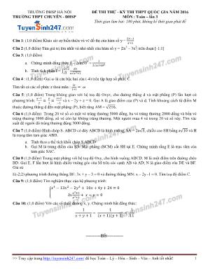Đề thi thử - Kỳ thi thpt quốc gia năm 2016 môn : Toán – lần 3 thời gian làm bài: 180 phút, không kể thời gian phát đề