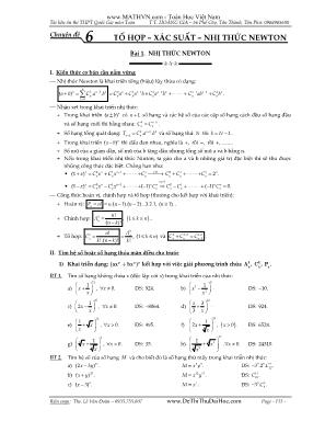 Giáo án lớp 12 môn Toán - Chuyên đề 6: Tổ hợp - xác suất - nhị thức newton