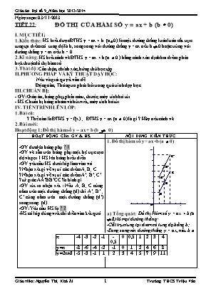 Giáo án lớp 9 môn Đại số - Tiết 22: Đồ thị của hàm số y = ax + b (b # 0)