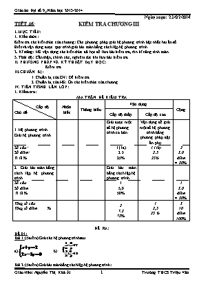 Giáo án lớp 9 môn Đại số - Tiết 46: Kiểm tra chương thứ 3