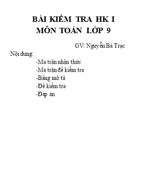 Kiểm tra học kì I môn toán lớp 9 thời gian làm bài: 120 phút (không kể thời gian giao đề)