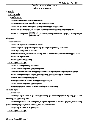 Ôn tập thi học kì II - Lớp 9 năm học 2014 - 2015