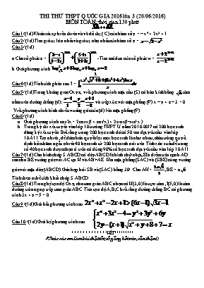 Thi thử thpt quốc gia 2016 lần 3 môn toán: Thời gian 150 phút