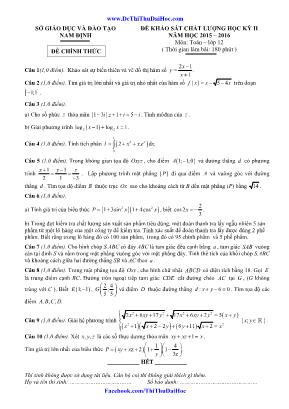 Đề 1 khảo sát chất lượng học kỳ 2 năm học 2015 – 2016 môn: Toán – lớp 12 ( thời gian làm bài: 180 phút )