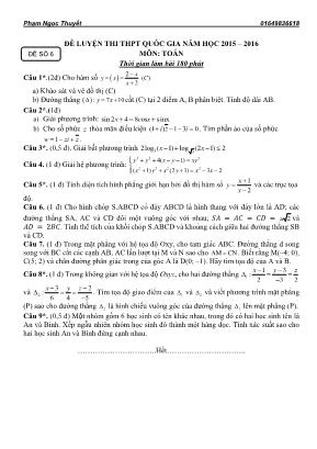Đề luyện thi thpt quốc gia năm học 2015 – 2016 môn: Toán thời gian làm bài 180 phút