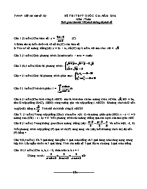 Đề thi thpt quốc gia năm 2016 môn : Toán thời gian làm bài 180 phút không kể phát đề