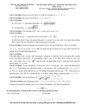 Đề thi thpt quốc gia năm học 2015 ­ 2016 ­ lần thứ 1 môn: Toán thời gian làm bài: 180 phút, không kể thời gian phát đề