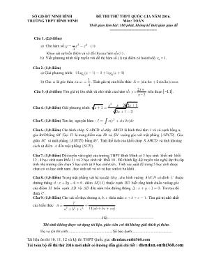 Đề thi thử thpt quốc gia năm 2016. Môn thi: Toán 12 thời gian làm bài: 180 phút, không kể thời gian giao đề