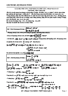 Giáo án lớp 12 môn Toán - Giải hệ phương trình bằng phương pháp hàm số phương pháp hàm số