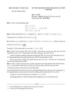 Kỳ thi chọn học sinh giỏi quốc gia thpt năm 2016 môn : Toán thời gian : 180 phút (không kể thời gian giao đề)