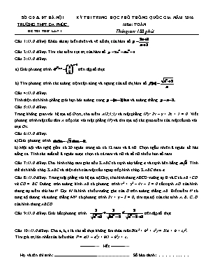 Kỳ thi trung học phổ thông quốc gia năm 2016 môn: Toán 12 thời gian: 180 phút