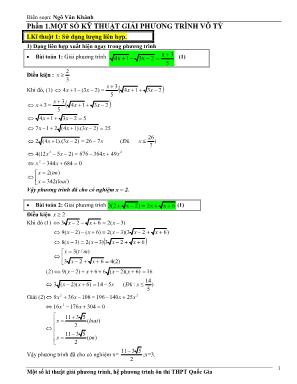 Ôn tập môn toán lớp 12 - Phần 1: Một số kỹ thuật giải phương trình vô tỷ