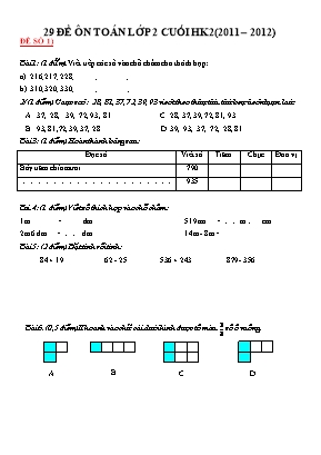 29 đề ôn toán lớp 2 cuối học kì 2 (2011 – 2012)