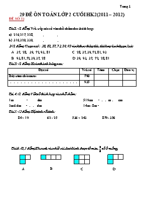 Bộ 29 đề ôn toán lớp 2 cuối học kì 2 (2011 – 2012)