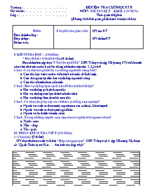 Đề kiểm tra cuối học kì II môn: Tiếng Việt – Khối 2 thời gian: 60 phút (không tính thời gian phần kiểm tra đọc thầm)