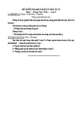 Đề kiểm tra định kì cuối học kì 2 môn : Tiếng Việt (viết ) - Lớp 2