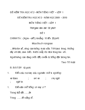Đề kiểm tra học kì 2 - Năm học 2009 – 2010 môn tiếng Việt – Lớp 1 thời gian làm bài: 30 phút