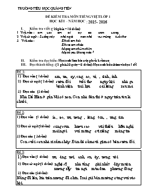 Đề kiểm tra môn tiếng Việt lớp 1 học kì I – N