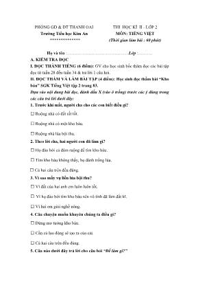 Đề thi Thi học kì II - Lớp 2 môn: Tiếng Việt (thời gian làm bài : 60 phút)