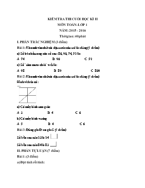 Kiểm tra thi cuối học kì II môn toán - Lớp 1 