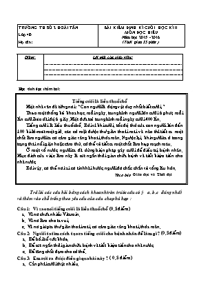 Bài kiểm định kì cuối học kì II môn đọc hiểu năm học 2015 - 2016 (thời gian 35 phút)