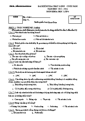 Bài kiểm tra chất lượng cuối năm năm học 2015 - 2016 môn khoa học lớp 4