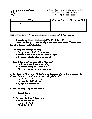 Bài kiểm tra cuối học kỳ 1 môn tiếng Việt lớp 3 năm học: 2015 – 2016