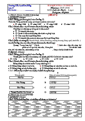 Bài kiểm tra cuối kì II năm học : 2015 - 2016 môn: Lịch sử - Địa lí - Lớp 4 thời gian : 60 phút