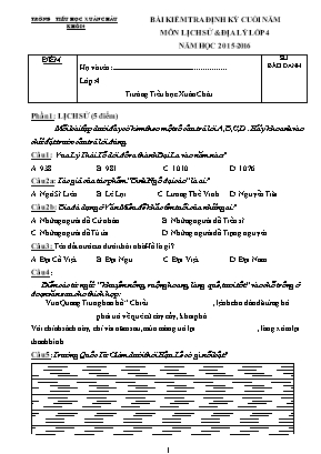 Bài kiểm tra định kỳ cuối năm môn lịch sử và địa lý lớp 4 năm học 2015 - 2016