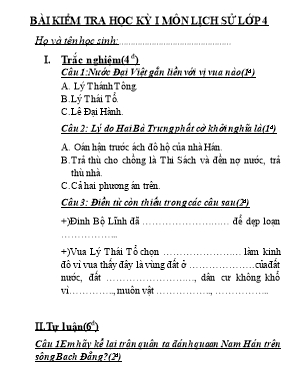 Bài kiểm tra học kỳ I  môn Lịch Sử lớp 4