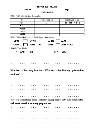 Bài tập cuối tuần 33 môn toán