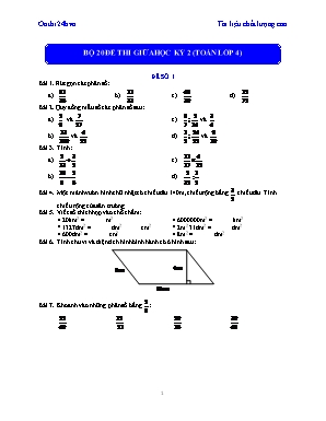 Bộ 20 đề thi giữa học kỳ 2 (toán lớp 4)