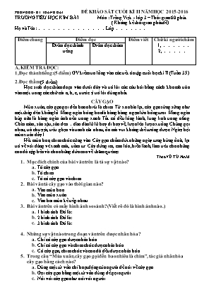 Đề 1 khảo sát cuối kì II năm học 2015 - 2016 môn : Tiếng Việt - Lớp 3 – Thời gian 60 phút ( không kể thời gian phát đề)