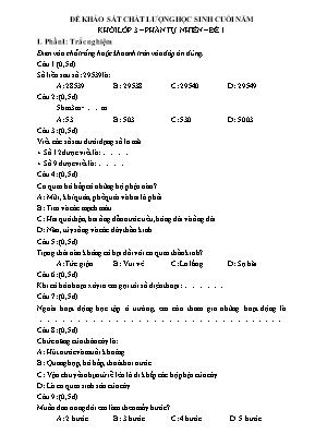 Đề khảo sát chất lượng học sinh cuối năm khối