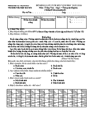 Đề khảo sát cuối kì I năm học 2015 - 2016 môn : Tiếng Việt - Lớp 3 – Thời gian 60 phút ( không kể thời gian phát đề)