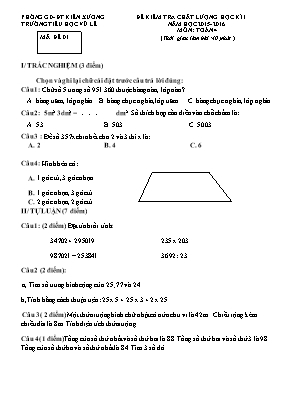 Đề kiểm tra chất lượng học kì I năm học 2015 