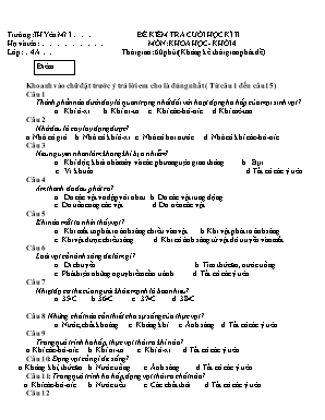 Đề kiểm tra cuối học kì II môn: Khoa học - Khối 4 thời gian: 60 phút ( không kể thời gian phát đề)