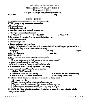 Đề kiểm tra cuối học kì II môn: Lịch sử và địa lý - Khối 4 năm häọc : 2015 - 2016 thời gian: 40 phút ( không kể thời gian phát đề)