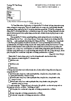 Đề kiểm tra cuối học kỳ II môn: Tiếng Việt - Khối 4