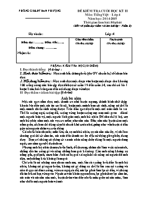 Đề kiểm tra cuối học kỳ II môn: Tiếng Việt – Lớp 4 năm học: 2014 - 2015 thời gian làm bài: 80 phút